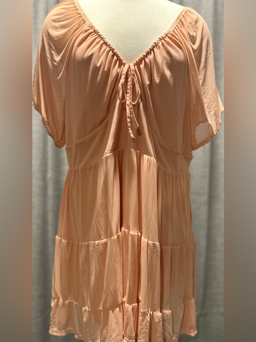 Tinsel Blush Peach Tiered Tie-Front Midi Dress